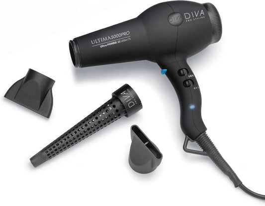 Diva Professional Styling Ultima 5000 Black Rubberised Haardroger met wand