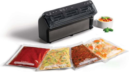 Foodsaver Elite alles-in-één vloeistofsealer, vers voedsel tot 5 x langer, vloeibare afdichting, met 1 rol (28 cm x 2,43 m) en 4 x vacuümzakken (0,94 l en 3,78 l)