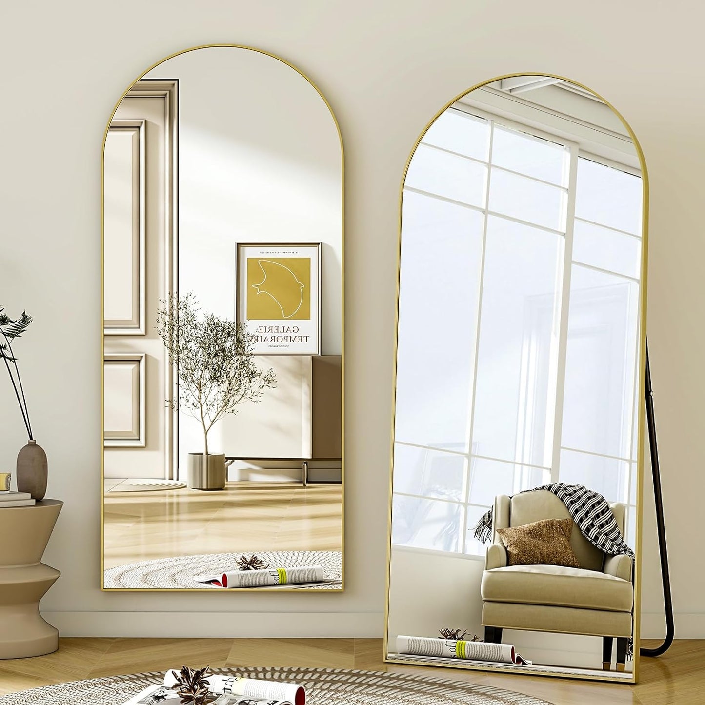 Grote Boogspiegel – Volledige Lengte Spiegel – Staande Spiegel – Wandspiegel – Vloerspiegel – Goud Kleur – 181 x 63 cm – Veiligheidsglas Met HD Reflectie
