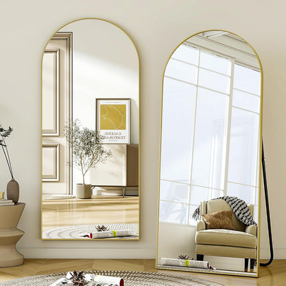 Grote Boogspiegel – Volledige Lengte Spiegel – Staande Spiegel – Wandspiegel – Vloerspiegel – Goud Kleur – 181 x 63 cm – Veiligheidsglas Met HD Reflectie