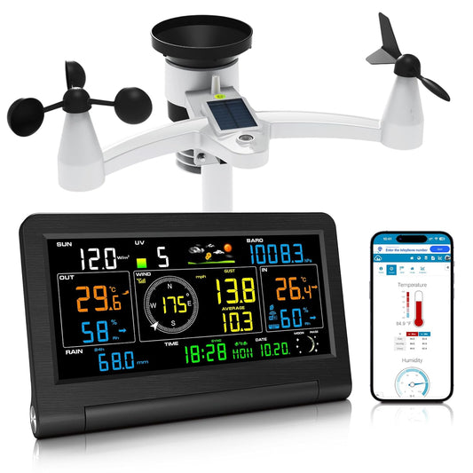 Urageuxy 14-in-1 weerstation wifi, weerstation met regenmeter, windmeter, binnen- en buitenthermometer, hygrometer, luchtdruk, uv-index, weersvoorspelling, maanfasen, voor huis en tuin