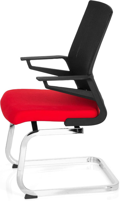 hjh OFFICE 732080 bezoekersstoel Inventor V stof/netrug zwart rood stoel cantilever met lendensteun