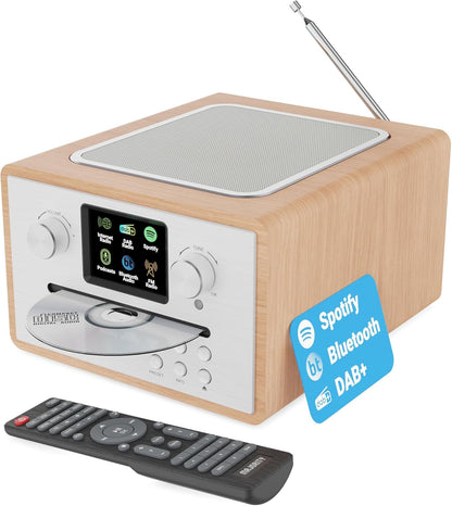 Majority Homerton Internetradio met CD-Speler & DAB+ | Bluetooth, Spotify Connect, FM-Radio, Podcasts | 90 Zenderpresets, Dubbel Alarm, EQ | Full Colour Display & Afstandsbediening | Eikenhout Design