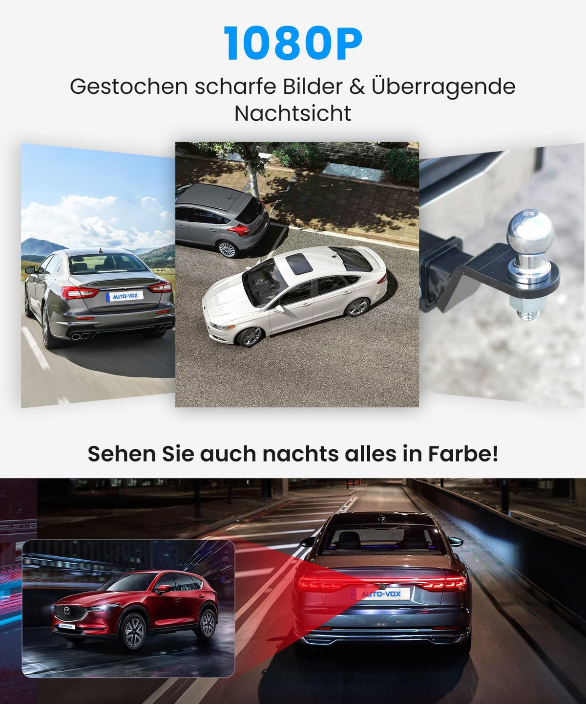 AUTO-VOX Draadloze achteruitrijcamera: 4,8 inch HD 1080P nachtzicht IP69K waterdicht eenvoudige montage achteruitrijcamera voor auto, vrachtwagen, camper, signaal