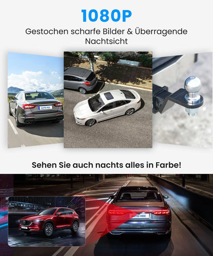 AUTO-VOX Draadloze achteruitrijcamera: 4,8 inch HD 1080P nachtzicht IP69K waterdicht eenvoudige montage achteruitrijcamera voor auto, vrachtwagen, camper, signaal