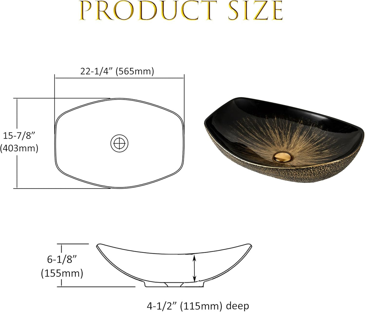 MEJE 56,5 x 40,3 cm boven aanrecht badkamer wastafel, porselein keramische vat ijdelheid gootsteen, Art Basin Vintage Gold