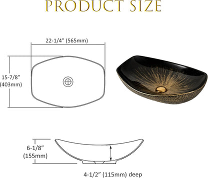 MEJE 56,5 x 40,3 cm boven aanrecht badkamer wastafel, porselein keramische vat ijdelheid gootsteen, Art Basin Vintage Gold