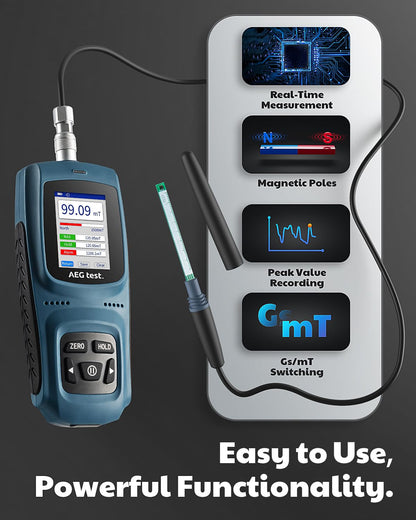 8103 gausmeter, oplaadbaar, 0-2500 m, magneetometer met gegevensregistratie en alarm, veld- en polariteitsmeter, ± 5% totale nauwkeurigheid voor fabrieken en werkplaatsen