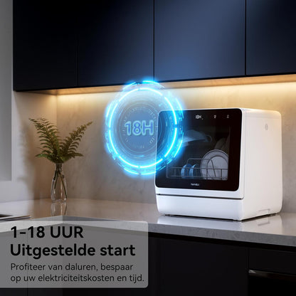 Hermitlux Tafelvaatwasser, mini-vaatwasser met 7 + 3 programma's, 5 couverts, 5 l watertank, startvertraging en kinderbeveiliging