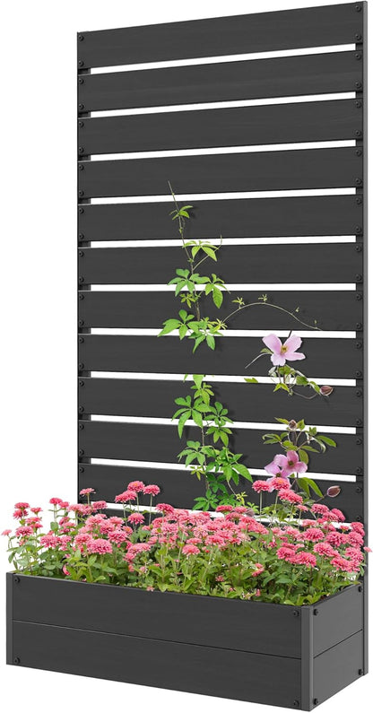 Outsunny Garden Planter with Grid for Climbing Plants Vines Flowers Freestanding Raised Bed for Garden Outdoor Patio Planter with Drainage Crevice Black - QUORE