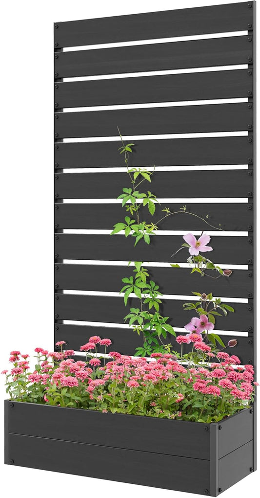 Outsunny Garden Planter with Grid for Climbing Plants Vines Flowers Freestanding Raised Bed for Garden Outdoor Patio Planter with Drainage Crevice Black - QUORE
