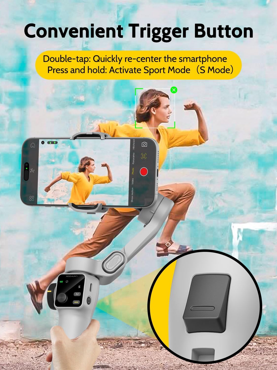 AOCHUAN Mobiele telefoongimbal voor video-opname w/AI Tracking,3-as Vlogging gimbal stabilisator voor iphone w/OLED-display, Smartphone Gimbal w/7.8 ' verlengstang, triggerknop Smart V8 (wit)
