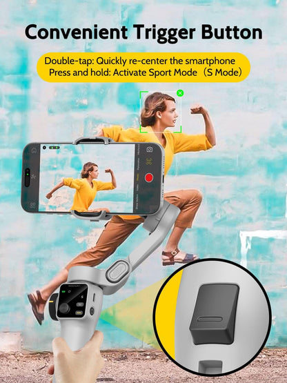 AOCHUAN Mobiele telefoongimbal voor video-opname w/AI Tracking,3-as Vlogging gimbal stabilisator voor iphone w/OLED-display, Smartphone Gimbal w/7.8 ' verlengstang, triggerknop Smart V8 (wit)