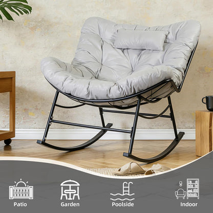 Schommelstoel – Schommelzetel – Relaxstoel – Wipstoel – Lounge Stoel – Extra Groot – Anti-Kantel Design – Waterafstotend Kunstleder – Grijs