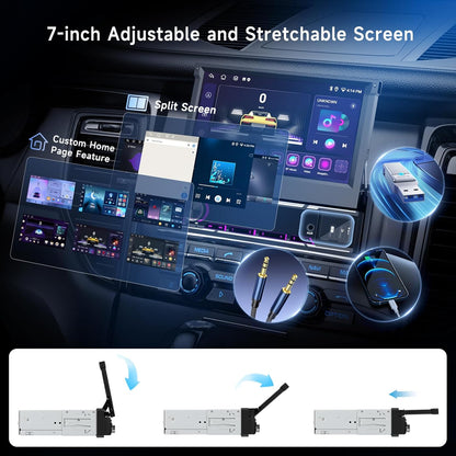 Hodozzy 6G + 128GB Android 15 autoradio, 1 Din scherm, uitschuifbaar met Carplay Wireless Android Auto, 7 inch touchscreen, navigatie, GPS radio met wifi, Bluetooth, FM/AM/RDS, DSP, USB en