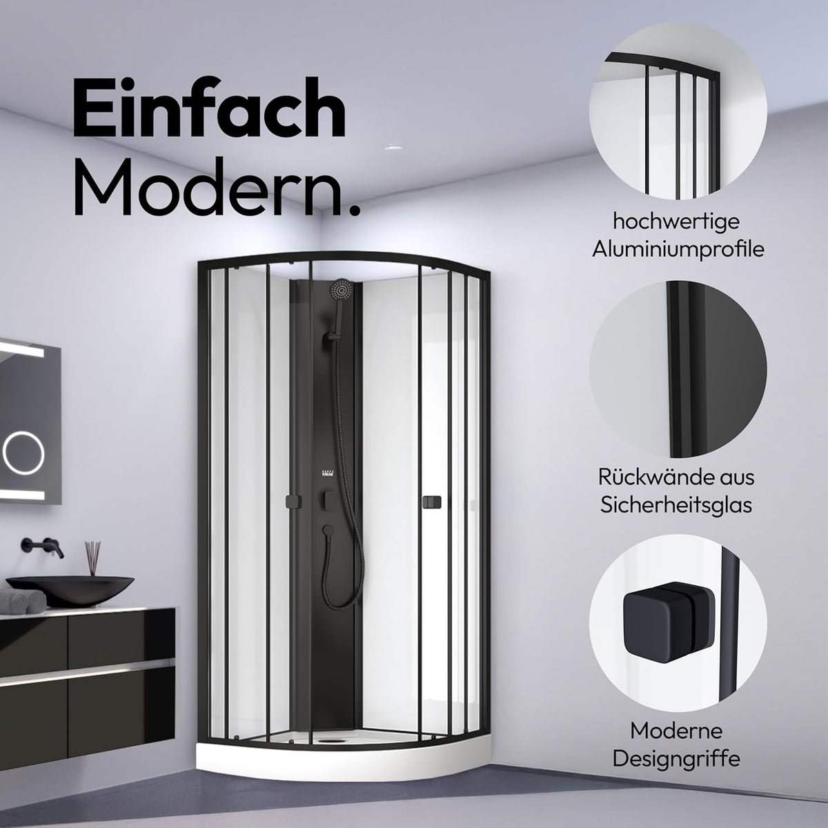 Vierkante Douchecabine – Douchecabine Met Douchebak – Glazen Douchecabine – Aluminium Douchecabine – Moderne Douche – 85x85x198 cm – 4 mm Veiligheidsglas – Comfortabele Instaphoogte