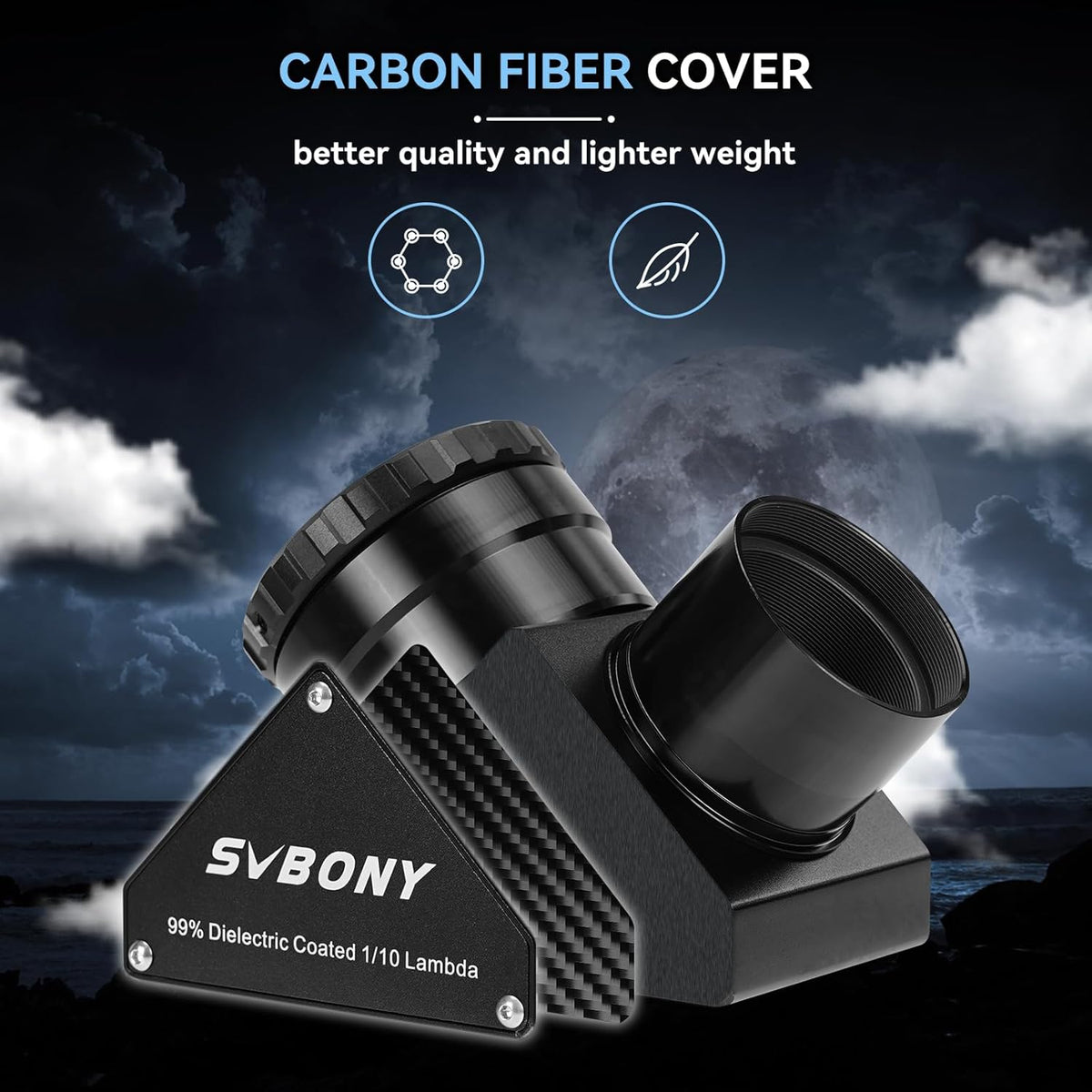 Svbony SV223 Diagonale Spiegel, 2" 90° Sterdiagonaal met 1,25" Adapter en Koolstofvezelmateriaal, 99% Reflectiviteit Zenith Spiegel voor Planetaire Deep Sky Visual