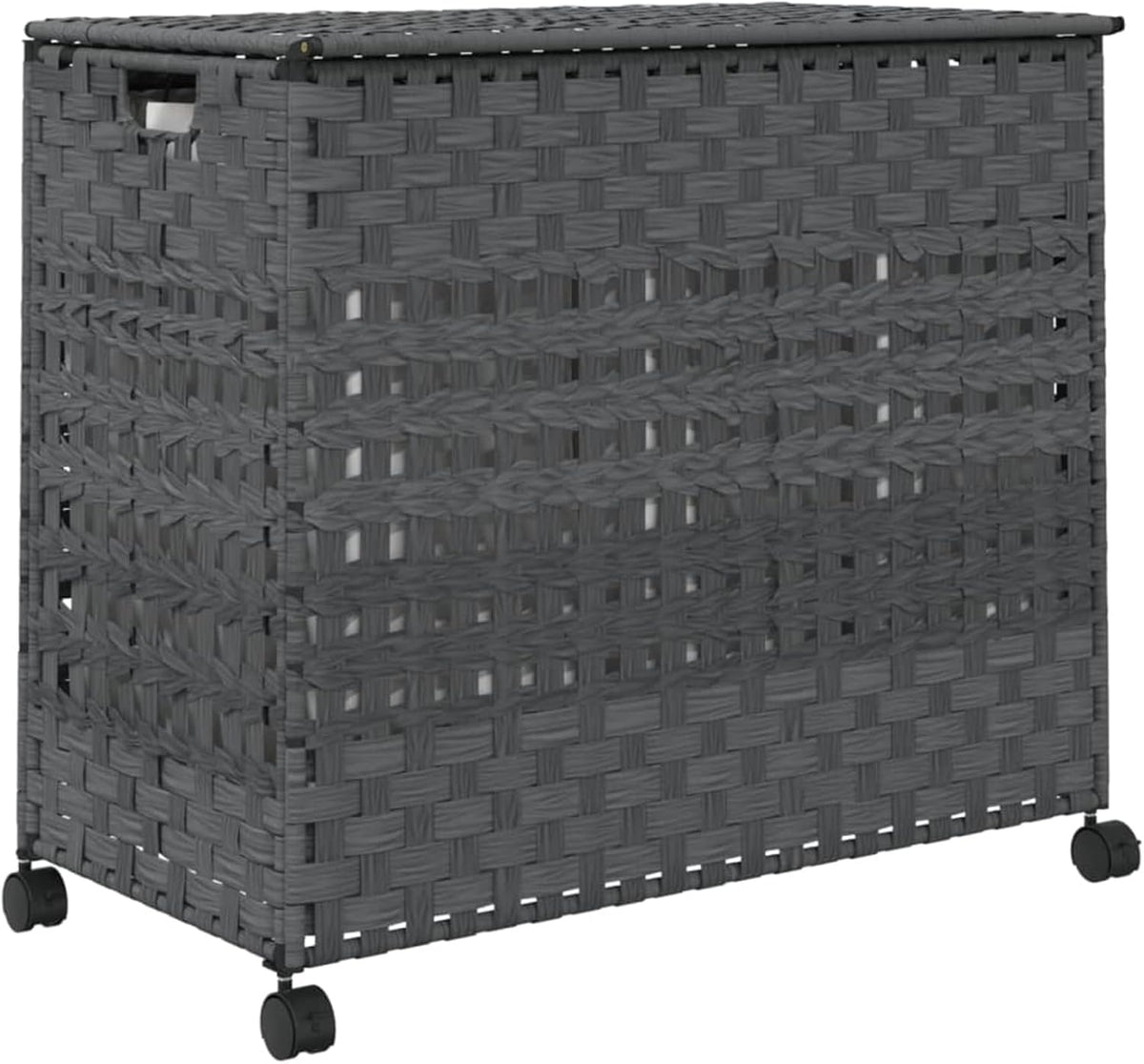Gecheer Laundry Basket with Wheels, Grey, 66 x 35 x 60 cm, Rattan, Laundry Basket, Laundry Basket, Laundry Basket for Baby Clothing, Bed Linen, Shoes 372046 - QUORE