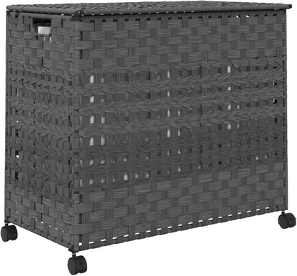 Gecheer Laundry Basket with Wheels, Grey, 66 x 35 x 60 cm, Rattan, Laundry Basket, Laundry Basket, Laundry Basket for Baby Clothing, Bed Linen, Shoes 372046 - QUORE