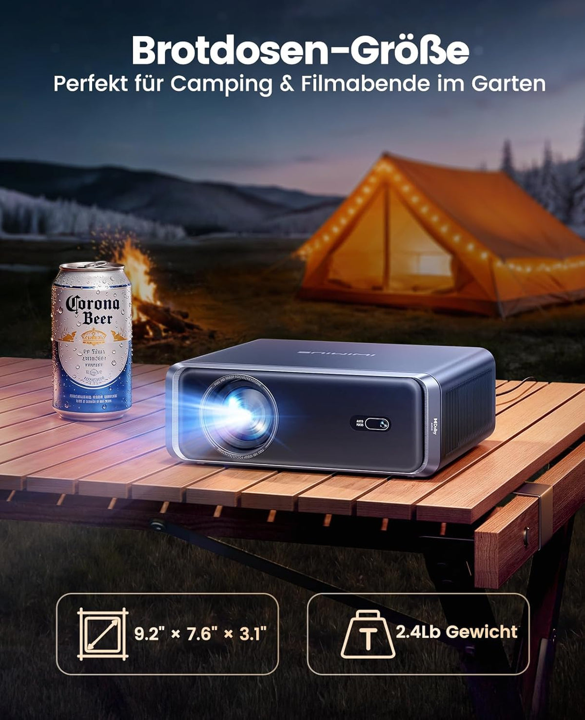 Mini-projector 4K met Netflix, officiële Dolby Audio, 900 ANSI Auto Focus / 6D, trapeziumcorrectie, wifi 6/Bluetooth, Full HD, 1080P, thuisbioscoop, buitenprojector, draagbaar, voor Android/iPhone