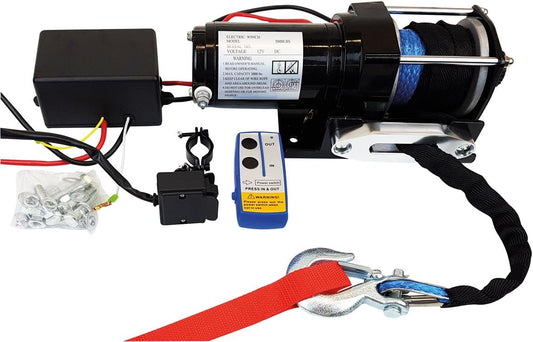 Berger & Schröter | 12V lier met afstandsbediening, 2722 kg trekkracht, synthetisch touw 12 m, voor quad, ATV, 4x4 en bedrijfsvoertuigen, met vrijloop, automatische rem en aluminium kabelvenster