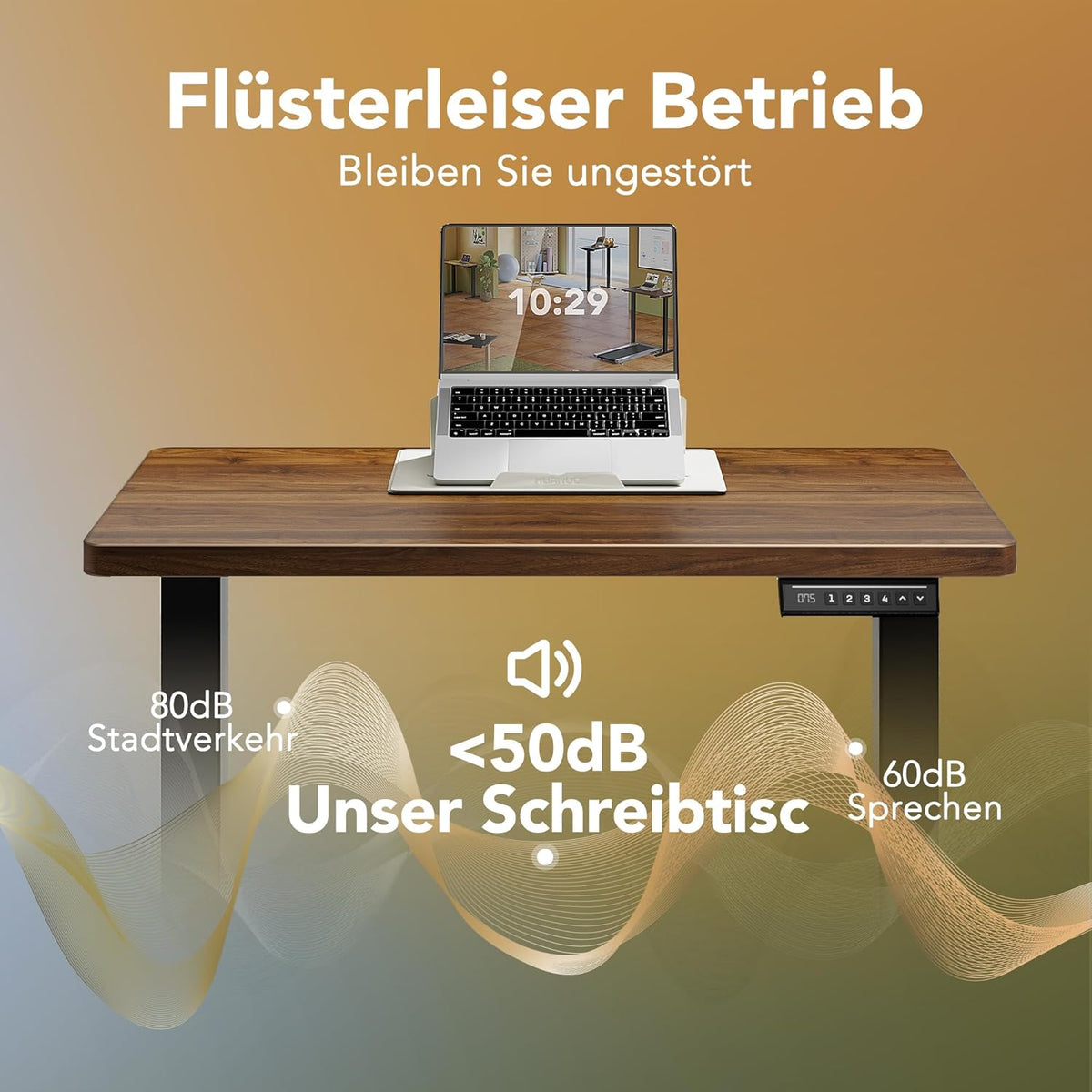 HUANUO In hoogte verstelbaar bureau 80 x 48 cm, 4 geheugenhoogteinstellingen, elektrisch bureau voor thuiskantoor en computerwerkplek, staand bureau, zwart walnoot