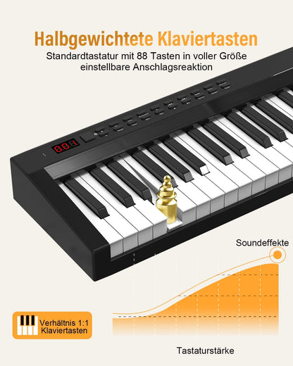 Digitale piano – Elektrische piano – Elektronisch toetsenbord – E-piano – Pianotoetsenbord – 88 halfgewogen toetsen – MIDI en Bluetooth
