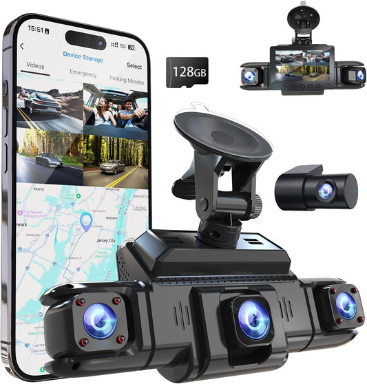 4-Kanaals Dashcam – Auto Dashcam, Autocamera, Rijcamera, 360 Graden Dashcam – 4x Full HD 1080P Opnames Rondom En In Het Interieur – 5GHz WiFi, Nachtzicht, WDR En 128GB Kaart Inbegrepen