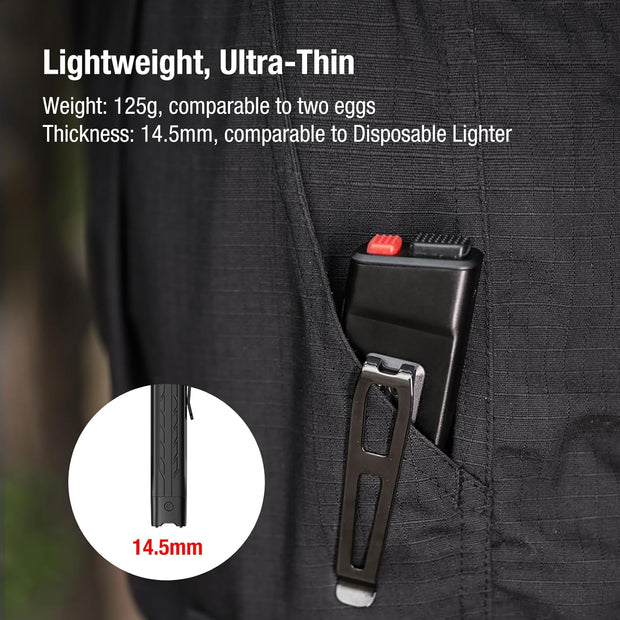 KLARUS FlatTac X1 Uitra Slim Tactical Zaklamp, 4200 Lumen, Krachtige en Compacte Zaklamp met Dubbele schakelaar, OLED-scherm, IPX6 waterdicht Perfect voor Buiten, Dienst, Noodgevallen
