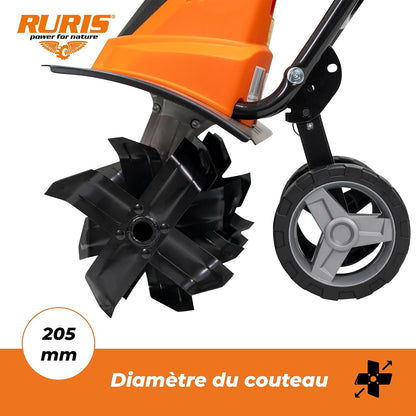 RURIS Elektrische motorhak 160RE - 1600W, breedte 450 mm, diepte 220 mm, 24 messen, elektronische rem, 2 wielen, licht en stil