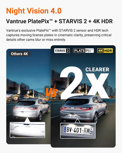 VANTRUE Starvis 2 N4 Pro S 4K dashcam voor de auto, 3-kanaals 4K + 1080P + 1440P met GPS, parkeerbewaking 24 uur, spraakbediening, IR-nachtzicht, LTE