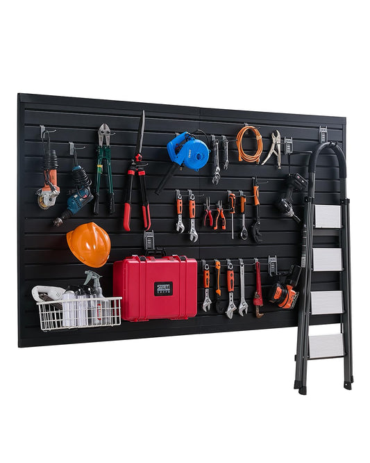 VEVOR Gereedschapswand, 1225 x 2450 x 20 mm, pvc-garagelamellenwand, zwarte wandorganizer, 136 kg per plaat, lamellenwandpaneel met koppelingsstructuur en doe-het-zelfgesneden, geschikt voor opslag en