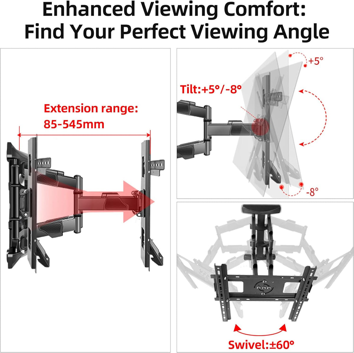 DY3770 TV-muurbeugel, zwenkbare televisie 37-70 inch, 90° verstelbare beugel, zwenkbaar, kantelbaar, voor tv-schermen en monitoren tot 37,5 kg, MAX VESA 400 x 400 mm