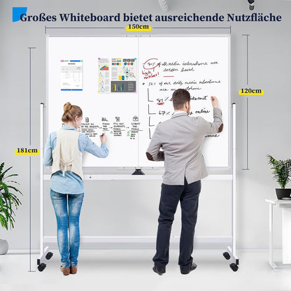 maxtek Whiteboard met standaard, dubbelzijdig magnetisch aluminium frame, mobiel whiteboard met pennen, sponzen, bordwisser