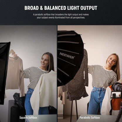 NEEWER 26inch/65cm Parabolic Softbox Quick Set-up Quick Folding, met Diffusers/Honingraat Grid/tas, Compatibel met Aputure 120d Light Dome Godox sl60w NEEWER RGB CB60 en andere Bowens Mount Lights