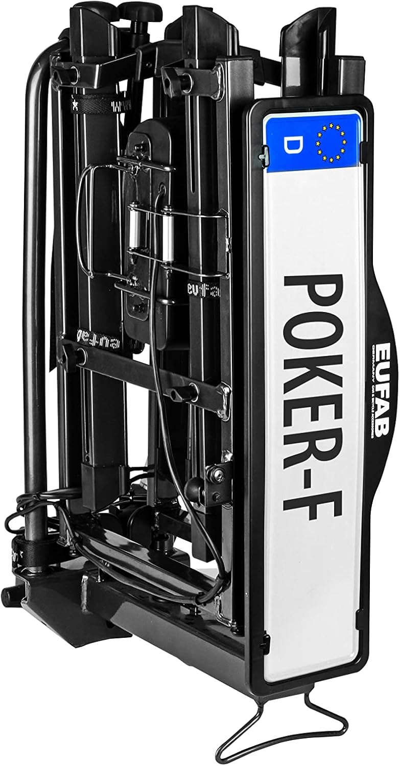 EUFAB 12010LAS POKER-F Bicycle Carrier for E-Bike, Fully Pre-Assembled, Anti-Theft Protection, for 2 Bikes, for Towbar - QUORE