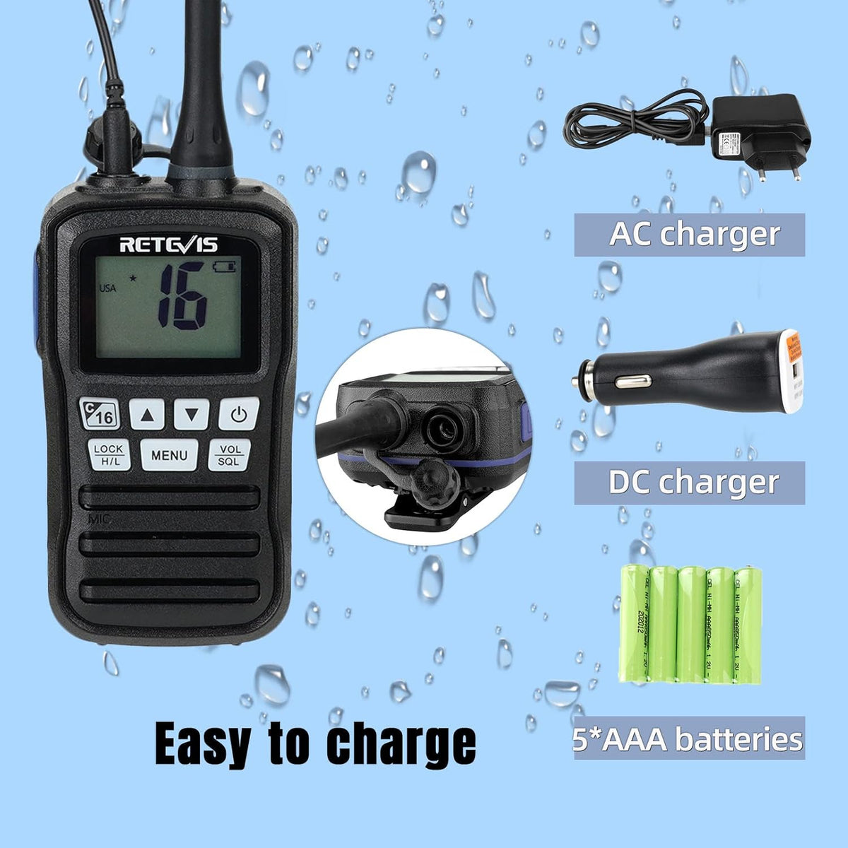 Retevis RM01 Handheld Radio, IP67 Waterdichte Marine Walkie Talkie Trillingen Drijvende Schip Transceiver Handheld Radio voor Varen Kajakken Visser (Zwart, 2 Pack)