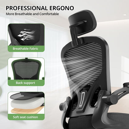 Synorla Bureaustoel, ergonomische bureaustoel met 350 lb-capaciteit, computerstoelen met hoge rugleuning voor lange uren, comfortabel, 360° rollende draaibare bureaustoelen voor thuis met verstelbare