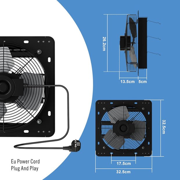 Afvoerventilator - Ventilator - Afzuigventilator - met Touchpad-bediening - voor Verwarming - Koeling - Booster - Groeitenten - Hydroculturen - Thuisgebruik Ventilatie - 250 mm - 32 x 5 x 26.2 cm - Zwart