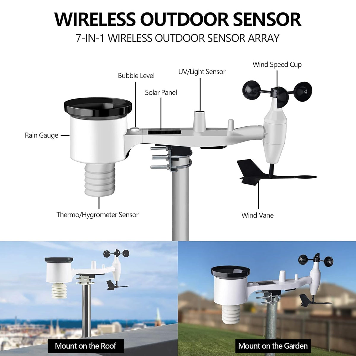 Ecowitt Weerstation met wifi, professioneel digitaal weersvoorspellingsstation met groot kleurendisplay, 7-in-1 sensor, werkt op zonne-energie, voor binnen, 3-in-1, geïntegreerde sensor, WS2910