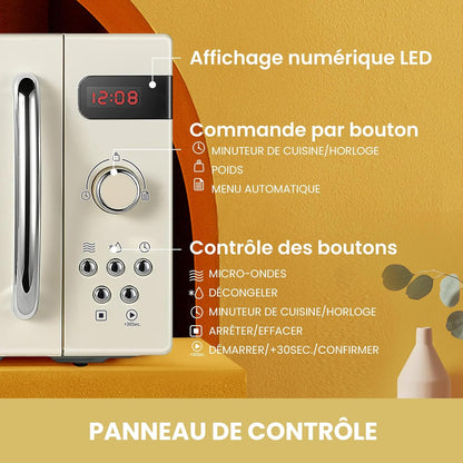 COMFEE Retro magnetron CMSRO 20di cr met 8 Rutomatische Renus, 5 kookstanden, express-kookknop, 20 l, 800 W, abrikozencrème