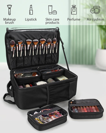 Cosmeticakoffer Rugzak Zwart – Make-upkoffer – Beautycase – Make-up Organizer – Visagiekoffer – Extra Groot 3 Laags – Waterdicht Oxford Materiaal