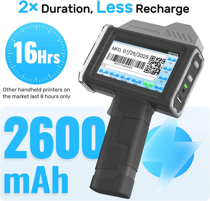 BENTSAI BT-HH6210B draagbare inkjetprinter, 2,5 cm, drukhoogtecoder voor batchnummer, datum, logo, QR-code gedrukt op kunststof, karton, hout, metaal, kleding inclusief