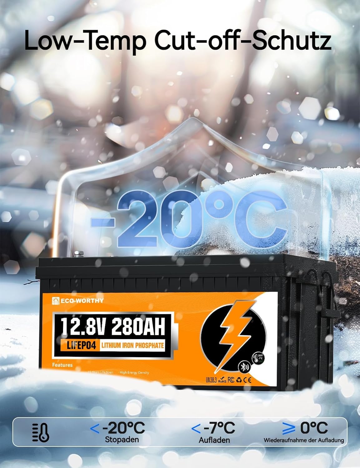 Lithiumaccu – Lithium Batterij – LiFePO4 Accu – 12V Accu – 280Ah Accu – Bluetooth Monitoring – 200A BMS Met Lage Temperatuur Bescherming