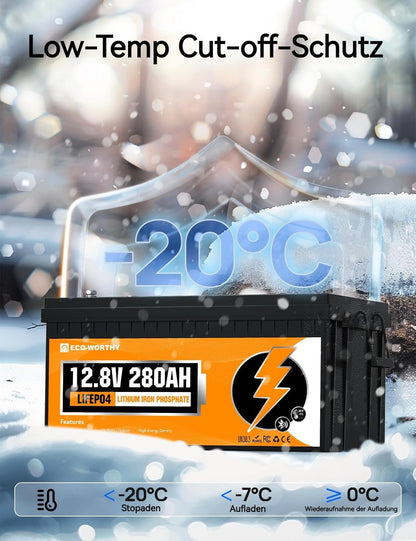 Lithiumaccu – Lithium Batterij – LiFePO4 Accu – 12V Accu – 280Ah Accu – Bluetooth Monitoring – 200A BMS Met Lage Temperatuur Bescherming