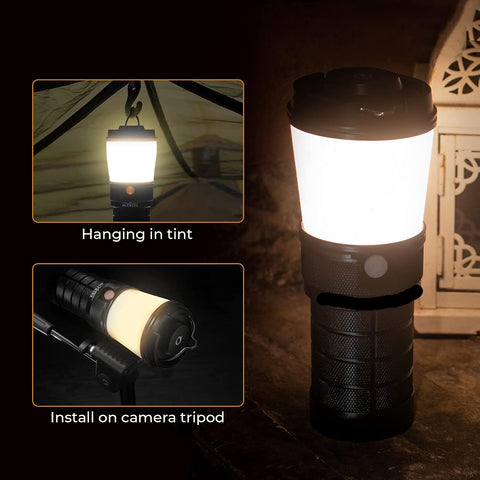 Campinglamp - Kampeerlamp - LED-lantaarn - Dimbare - Draagbare - met 4 Li-Ion Batterij - Oplaadbare Zaklamp - voor Buiten - Camping - Noodsituatie - 2700K-5000K - 800Lm - 3.7V - 44.4W/u - Zwart