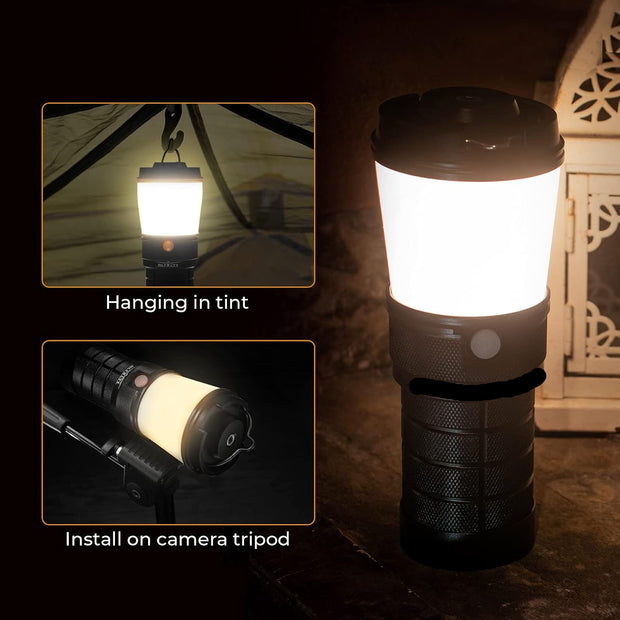 Campinglamp - Kampeerlamp - LED-lantaarn - Dimbare - Draagbare - met 4 Li-Ion Batterij - Oplaadbare Zaklamp - voor Buiten - Camping - Noodsituatie - 2700K-5000K - 800Lm - 3.7V - 44.4W/u - Zwart