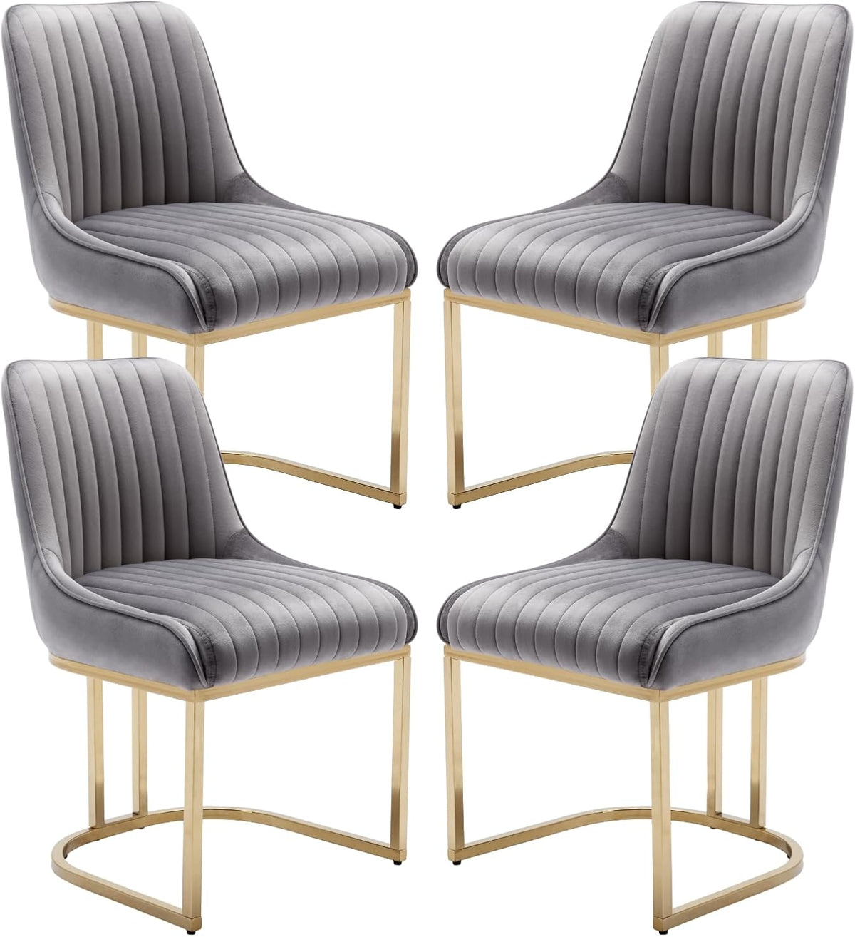 Fluwelen Stoelen – Eetkamerstoelen – Bureaustoelen – Leunstoel – Zetels – Set van 4 – Zacht Fluweel – Robuuste Metalen Poten – Modern Grijs - QUORE