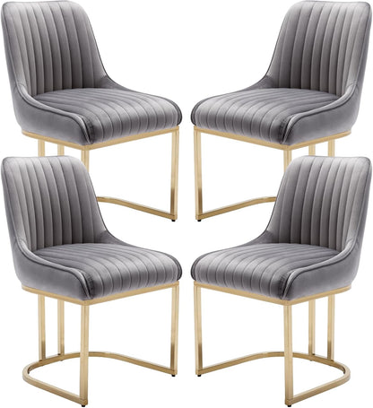 Fluwelen Stoelen – Eetkamerstoelen – Bureaustoelen – Leunstoel – Zetels – Set van 4 – Zacht Fluweel – Robuuste Metalen Poten – Modern Grijs - QUORE
