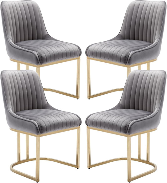 Fluwelen Stoelen – Eetkamerstoelen – Bureaustoelen – Leunstoel – Zetels – Set van 4 – Zacht Fluweel – Robuuste Metalen Poten – Modern Grijs - QUORE